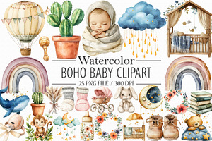 Watercolor Boho Baby Clipart,, an Illustration by Libby Wishes