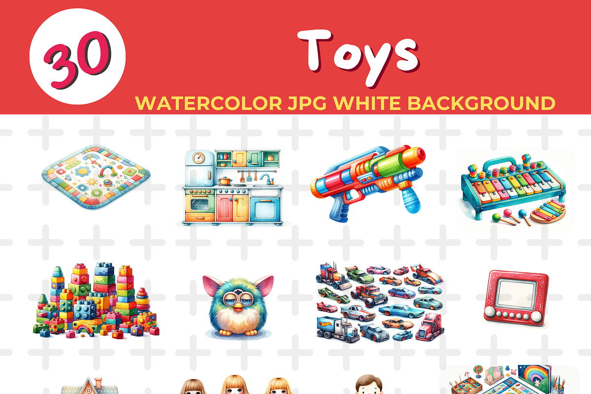 toys watercolor Jpg Background, an Education Illustration by John_Walker (Photo 2 of 2)