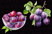 Plums Watercolor Clipart, a Food Illustration by LekoArt (Thumbnail 7 of 10)