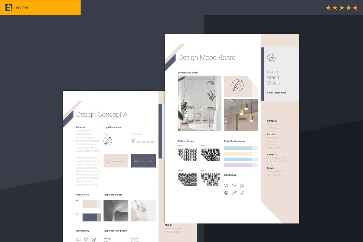 Calm Concept Design Mood Boards, a Stationery Template by Egotype (Photo 5 of 9)