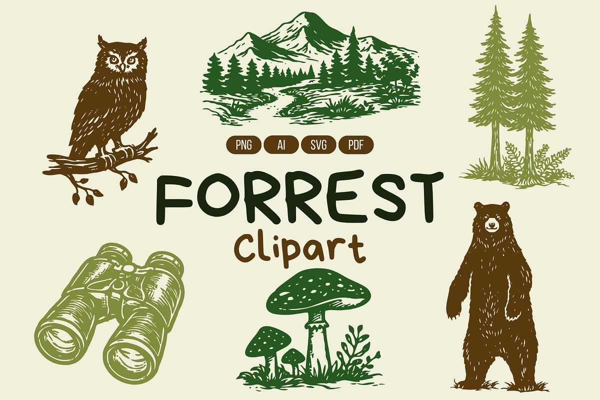 Forest Adventure Hand-Draw Clipart, an Object Illustration by Rasgood (Photo 1 of 9)