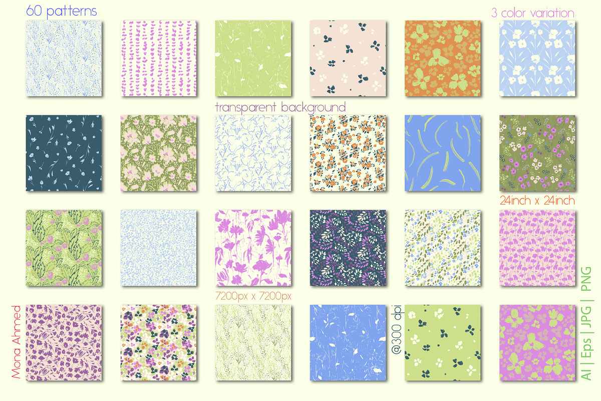 flower shadows pattern collection, a Pattern Graphic by Mona Ahmed (Photo 3 of 8)
