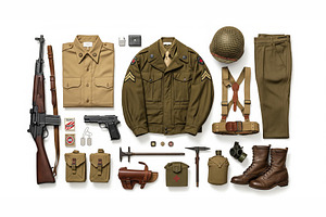 Vintage WWII Military Uniform Gear, an Object Illustration by StockVerse Creative