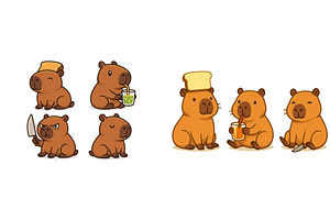 Cute capybaras enjoying snacks and, an Animal Illustration by ZinetroN