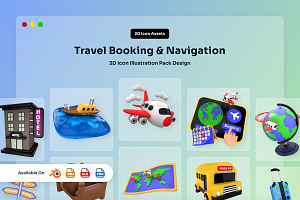 Travel Booking & Navigation 3D Icon, a Work Illustration by twinstd