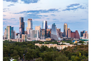 Harvest moon in the Austin skyline
