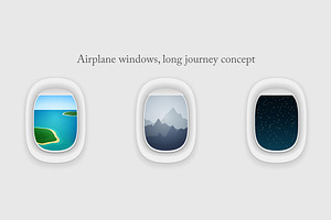 Airplane windows, vacation journey