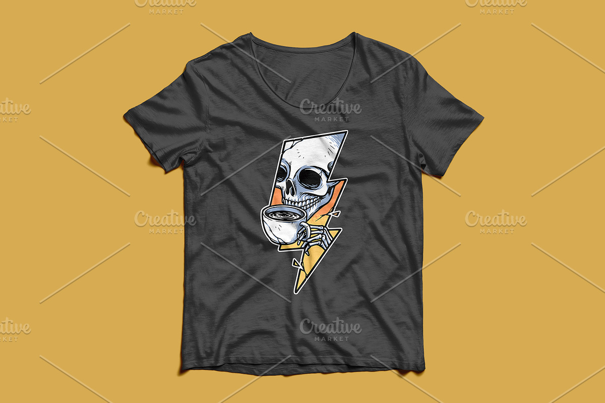 skull drinking coffee and lightning, an Illustration by gunaonedesign (Photo 3 of 4)