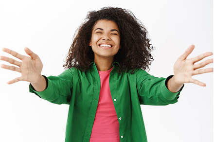 Portrait of smiling cute young woman