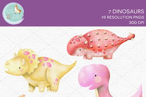 Girly Dinosaurs Watercolor Clipart