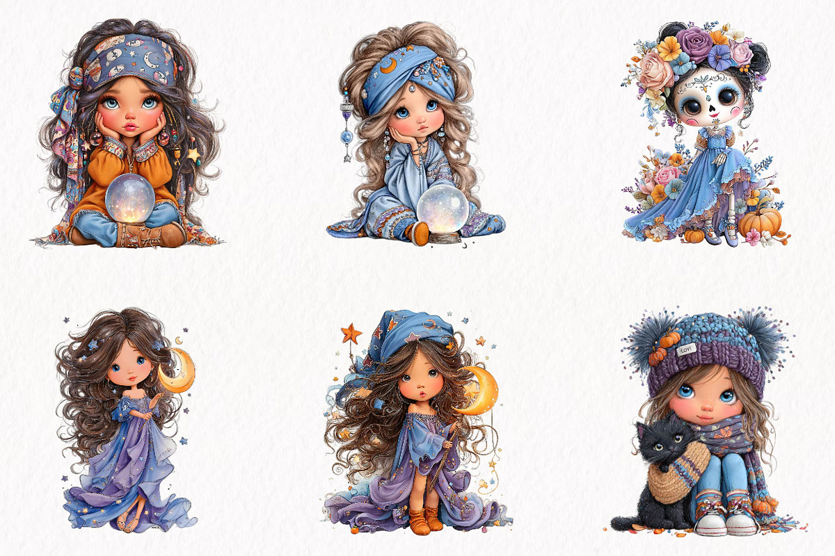 Whimsical Halloween Girl Clipart, a Seasonal Illustration by fashionaddict (Photo 3 of 7)