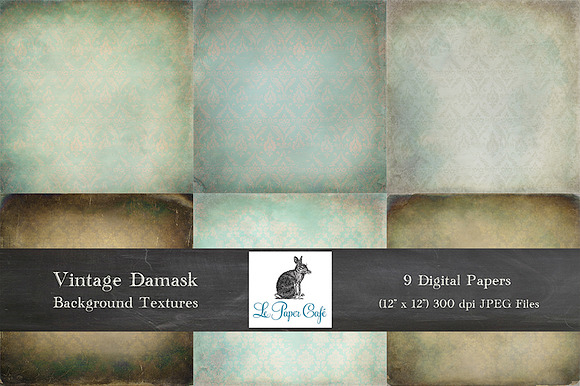 Vintage Grungy Damask Textures preview 6