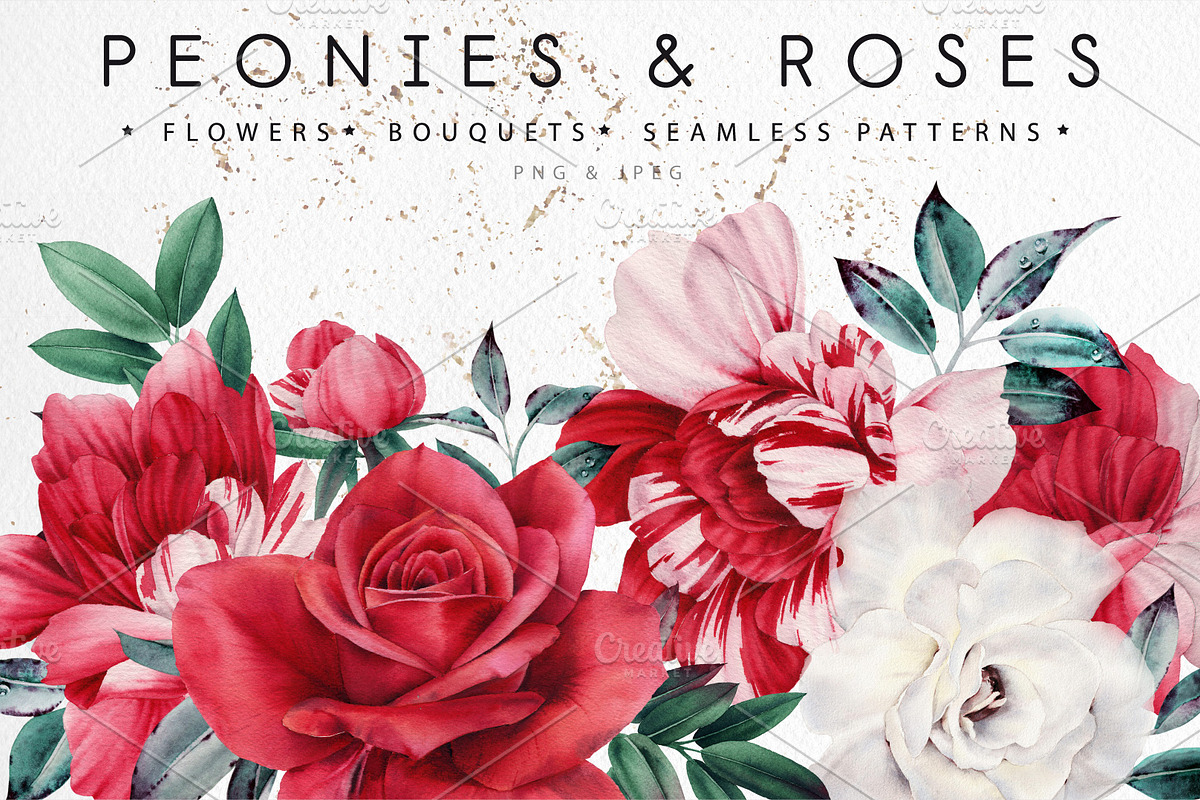 WATERCOLOR BUNDLE Peonies & Roses, an Illustration by ollalya (Photo 13 of 101)