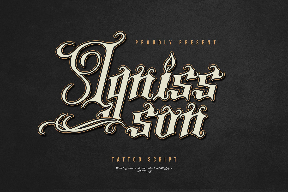 Igniss Son | Tattoo Script Font, a Script Font by Denustudios (Photo 1 of 14)