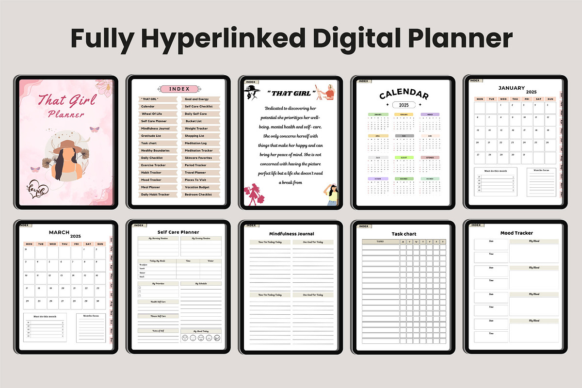 2025 That Girl Digital Planner Canva, a Stationery Template by Designmela01 (Photo 2 of 10)