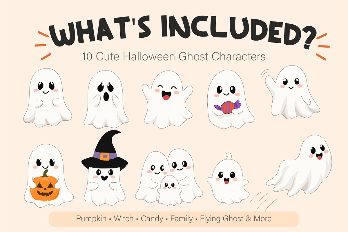 Cute Halloween Ghost Clipart Set, a Seasonal Illustration by OREHOVKA (Photo 2 of 5)