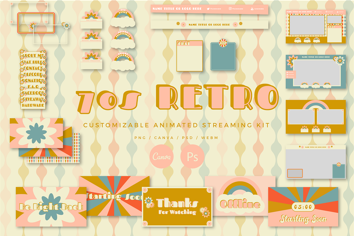 Streaming: 70s Retro Twitch/Stream, a Social Media Template by Liseno Designs (Photo 1 of 10)