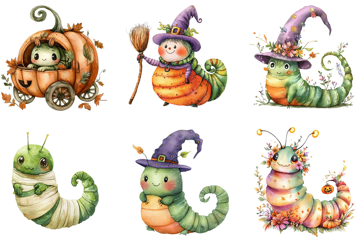 Halloween Caterpillar Clipart, a Seasonal Illustration by Designking (Photo 2 of 4)