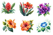Watercolor Tropical Flowers Clipart, an Illustration by CreationArt (Thumbnail 5 of 5)