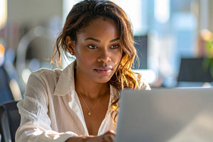 Focused Professional Woman Working on Laptop, a Business Photo by Davizro's Market