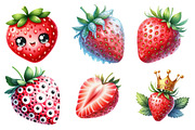 Watercolor Strawberry Clipart, an Illustration by SinaCreation (Thumbnail 2 of 5)