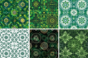 Green Mandala Seamless Patterns