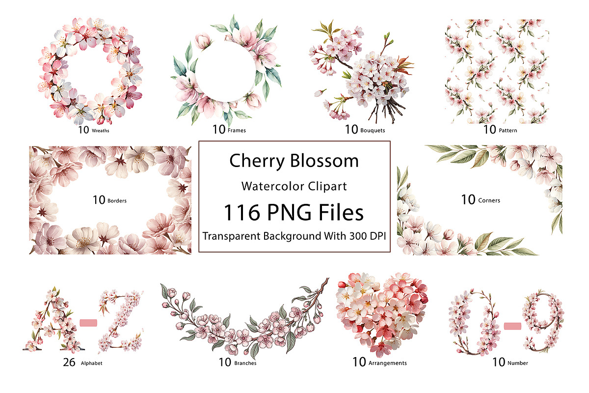 Cherry Blossom Watercolor Clipart, a Decorative Illustration by ForhadGFX (Photo 2 of 13)