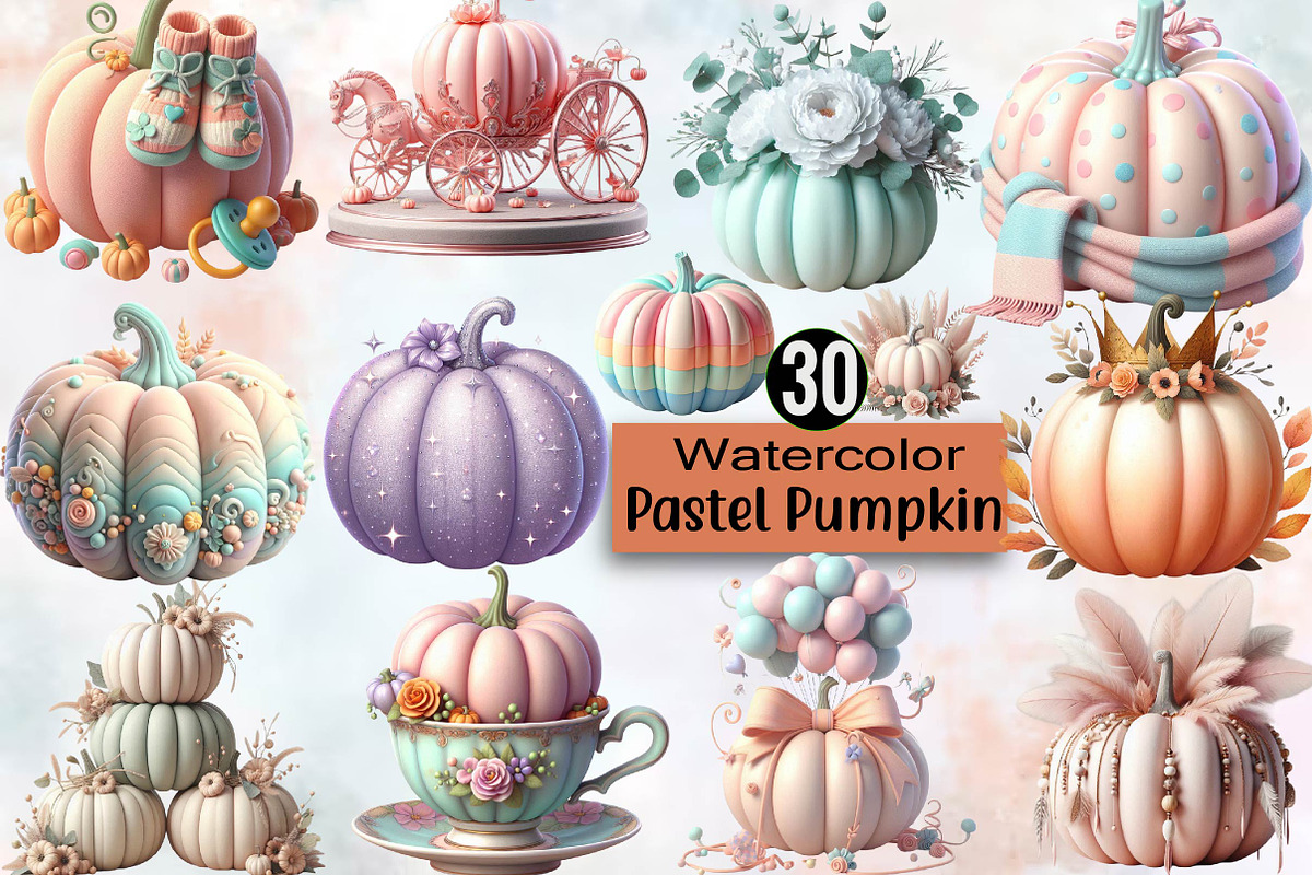 Pastel Pumpkin Sublimation Clipart B, an Illustration by SVGArt (Photo 1 of 8)