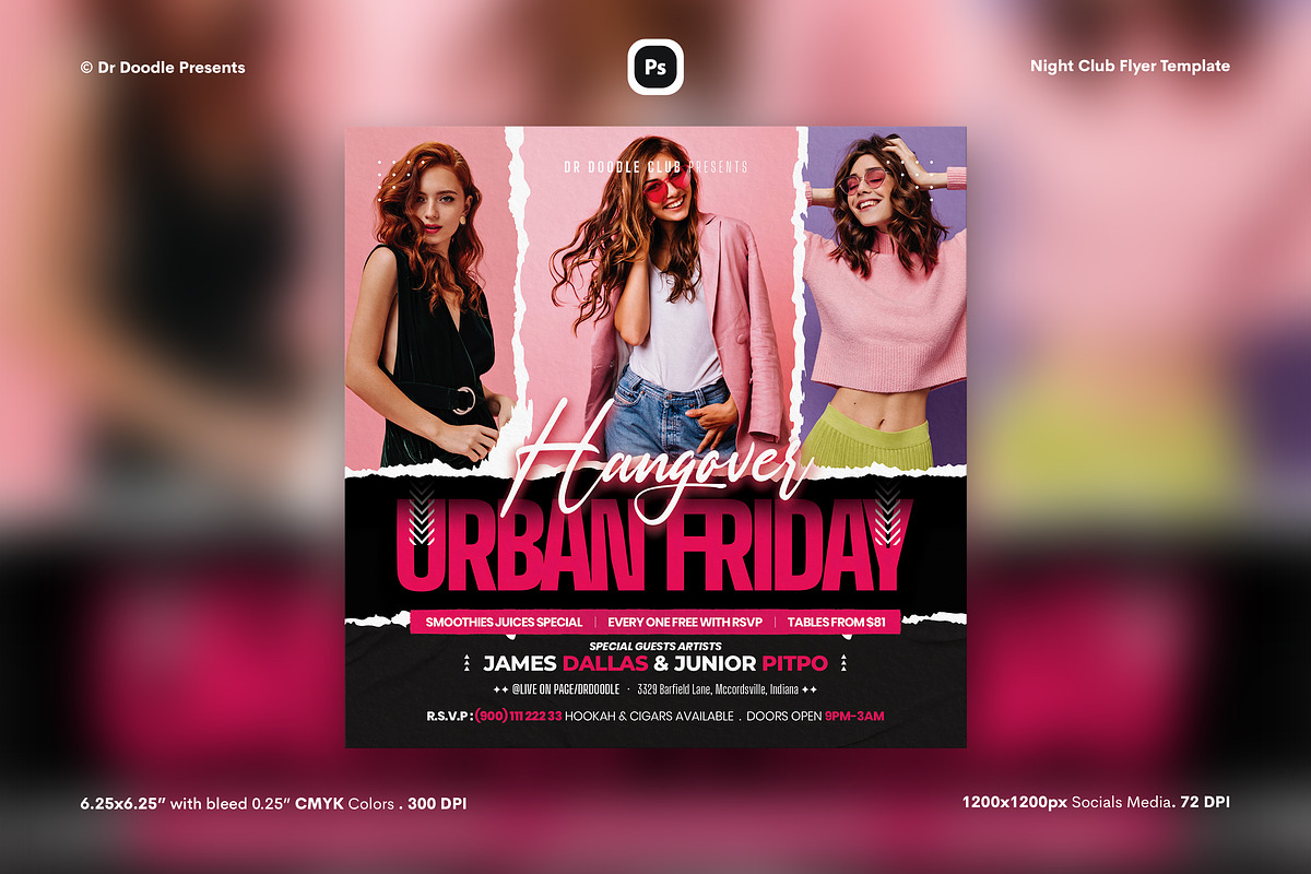 Night Club Flyer & Social Media, a Flyer Template by iDoodle Studio