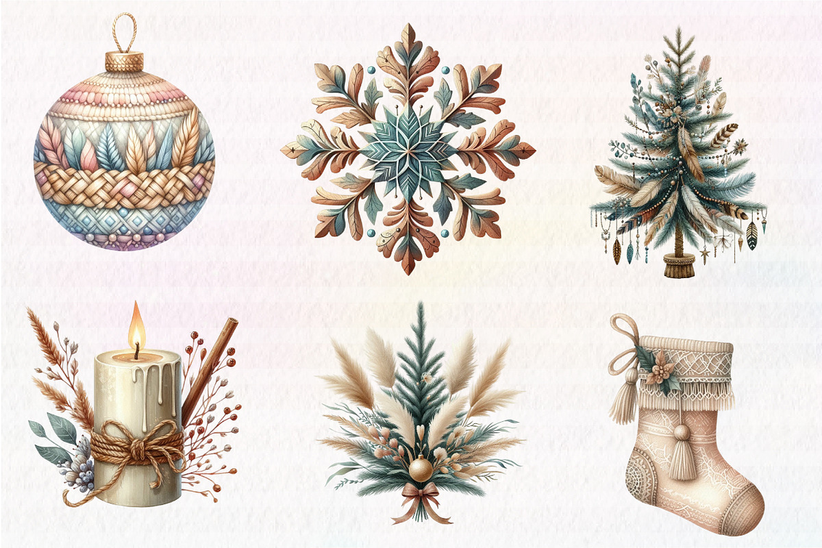 Boho Christmas Clipart Bundle, an Illustration by CreationArt (Photo 3 of 7)