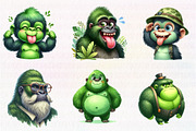 Watercolor Green Gorilla Collection, an Illustration by CreationArt (Thumbnail 2 of 5)