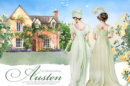 Watercolor Austen Clipart Set
