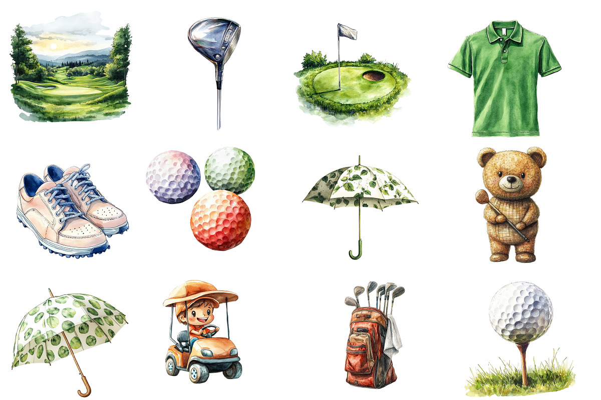 Golf Watercolor Cliparts, an Illustration by Designworld (Photo 4 of 5)