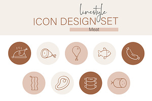 Linestyle Icon Design Set Meat