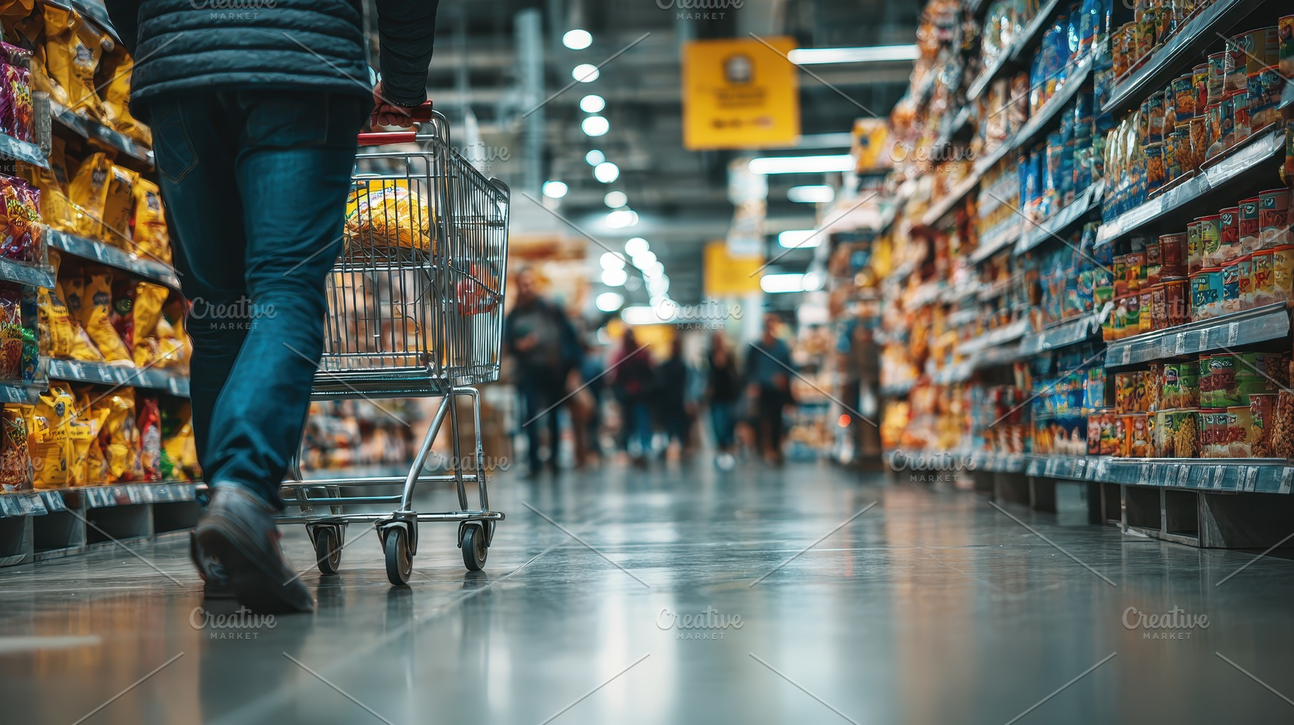 Man shopping supermarket grocery car, a Photo by Pixeness Studio
