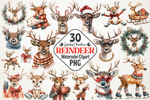 Quirky Christmas Reindeer Clip Arts, an Illustration by RobertsArt