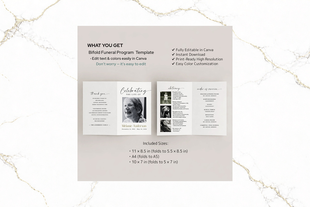 Funeral Bifold Program Canva FR002, a Brochure Template by TyphoonStudio (Photo 2 of 8)