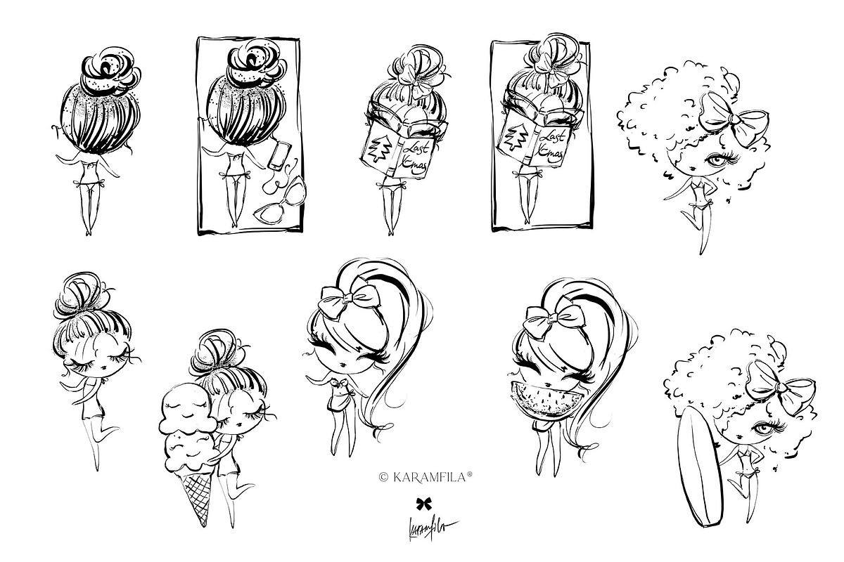 Summer Camper Beach Girl PNG Doodles, an Outline Icon by KaramfilaS (Photo 2 of 4)