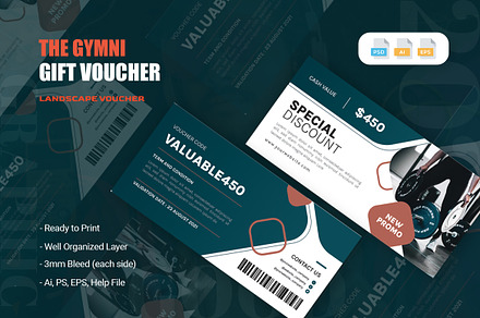 Gymni Gift Voucher, a Business Card Template by AQR Studio