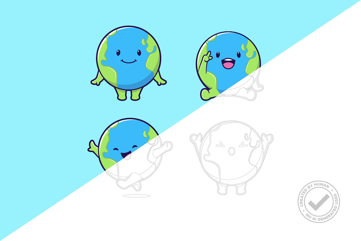Cute Round Earth Cartoon Vector Icon, an Object Illustration by tkzgraphic (Photo 2 of 3)