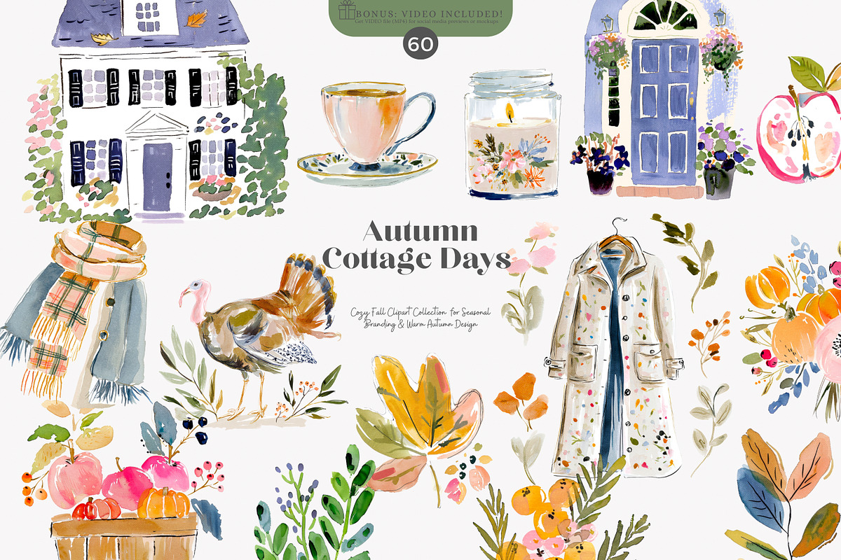autumn clipart cozy cottage png, a Decorative Illustration by Patishop Art (Photo 2 of 8)