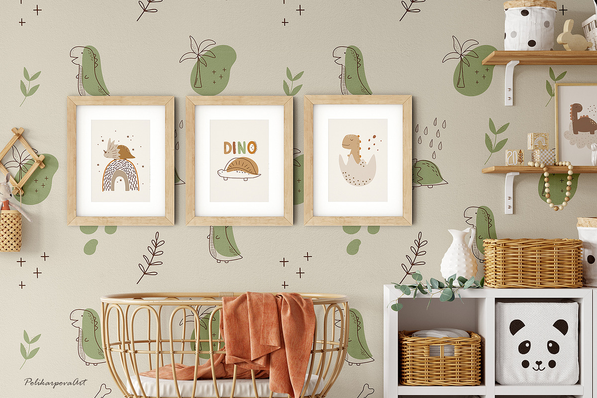 Dinosaur clipart and pattern kids, an Animal Illustration by polikarpovaart (Photo 5 of 12)