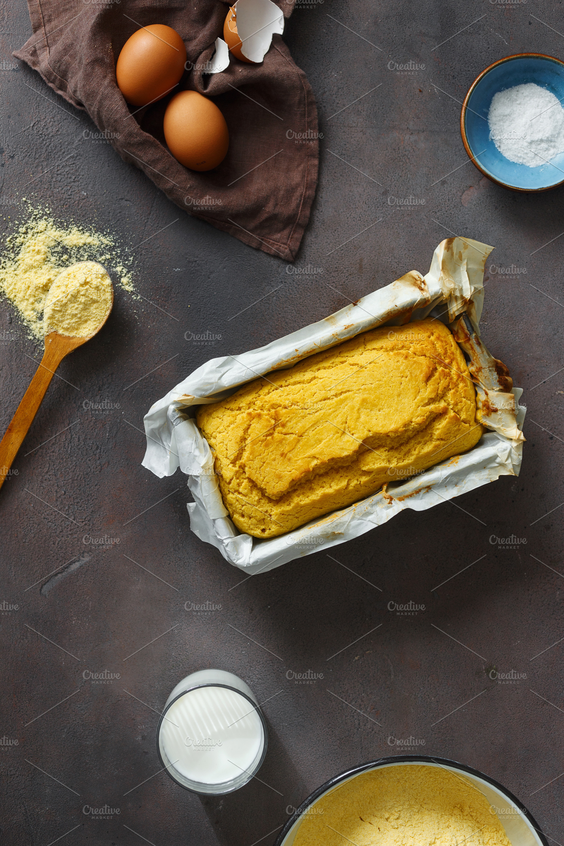 Fresh loaf cornbread, a Food & Drink Photo by KucherPhoto