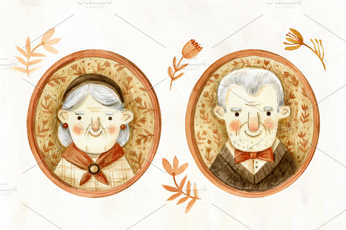 Cute Grandmothers and Grandfathers, an Illustration by babenkoirusa (Photo 5 of 12)