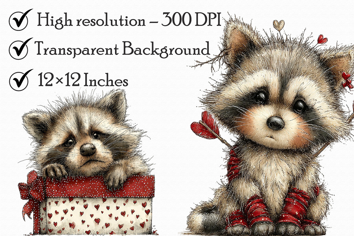 Valentine's Whimsical Raccoon Clipar, an Illustration by Libby Wishes (Photo 6 of 7)
