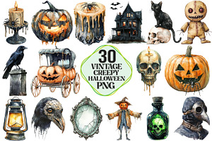 Vintage Creepy Halloween Clipart, an Illustration by Pixels.Craft