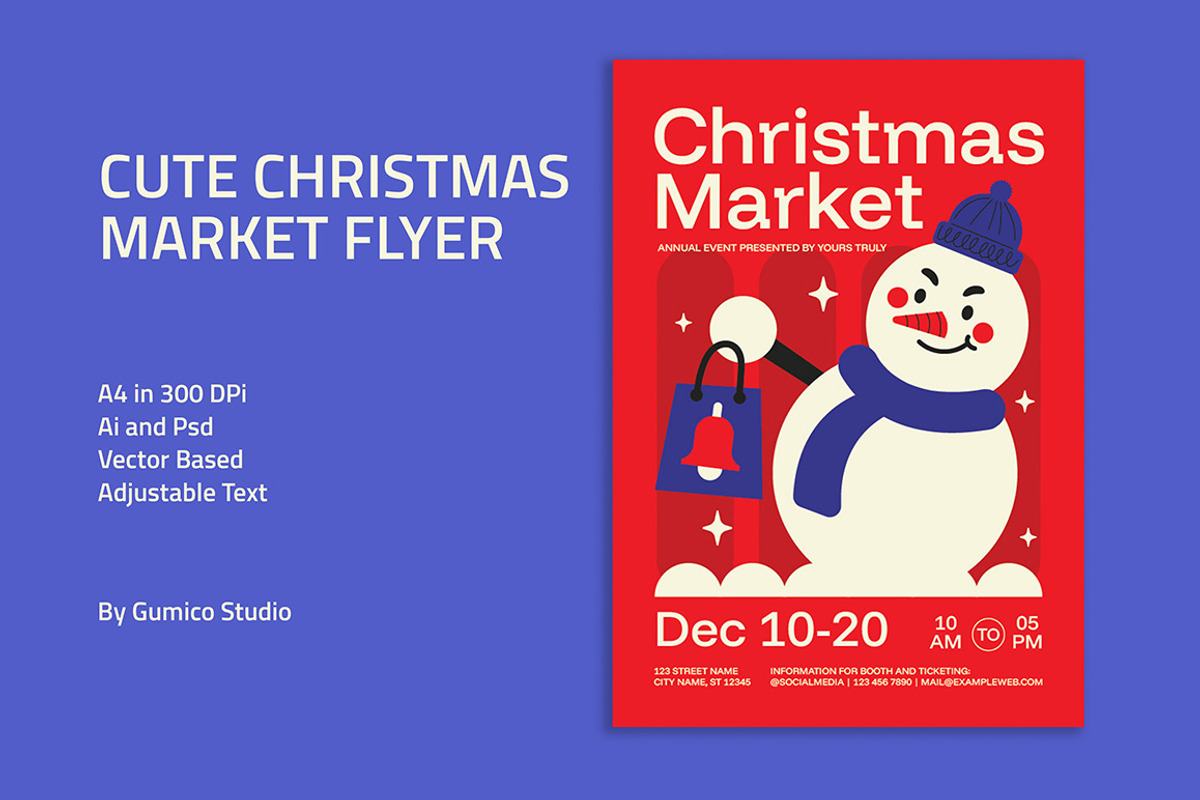 Red Cute Christmas Market Flyer, a Flyer Template by Gumico Studio. (Photo 1 of 3)