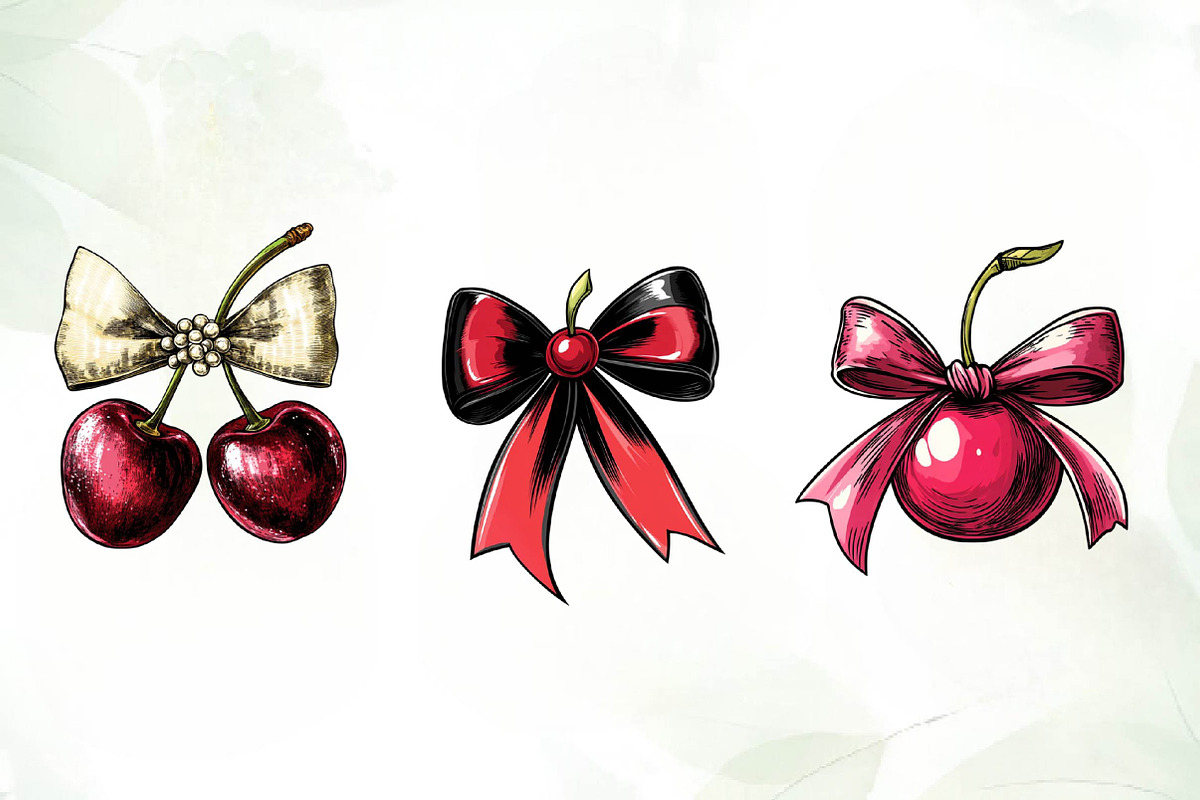 Watercolor Coquette Cherries Bow, an Illustration by CreationArt (Photo 5 of 5)