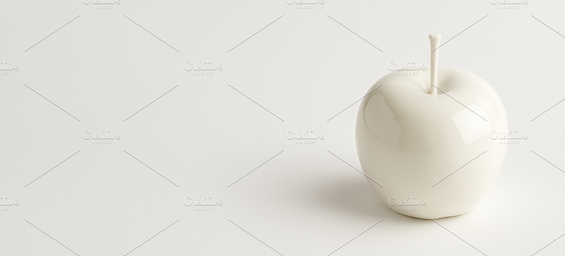 White ceramic apple on neutral background with minimalistic desi, a Photo by Dvoevnore photos