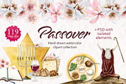 Passover 2025 Watercolor Pesach, a Seasonal Illustration by Elena Malgina Clipart (Thumbnail 1 of 10)